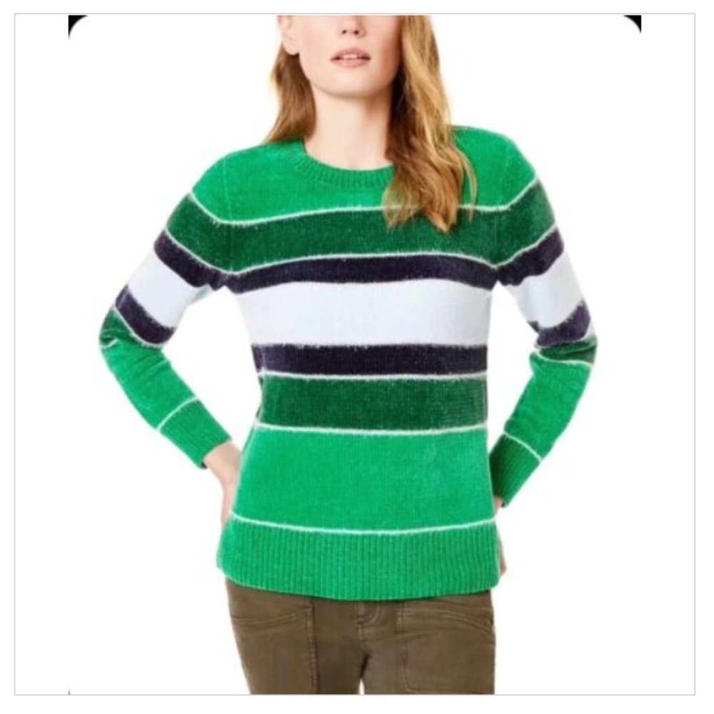 Maison Jules Women's Striped Metallic Chenille Sweater